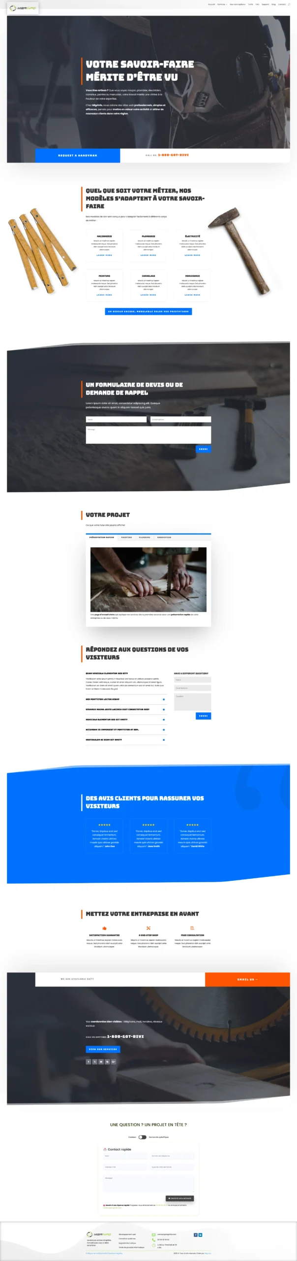 Modèle de site vitrine pour artisan : plombier, électricien, menuisier