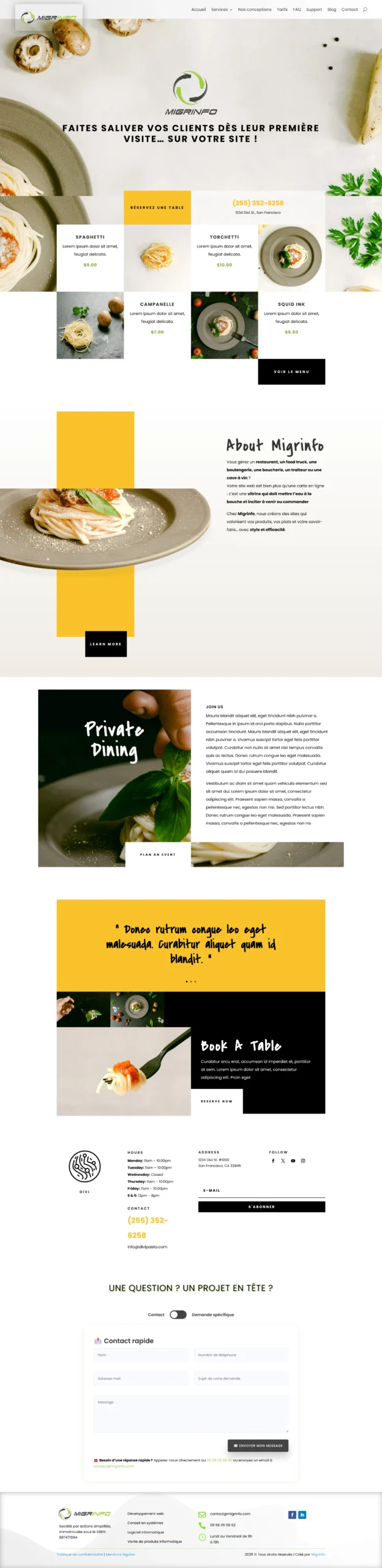 Démo de site internet pour restaurant, pizzeria ou food truck