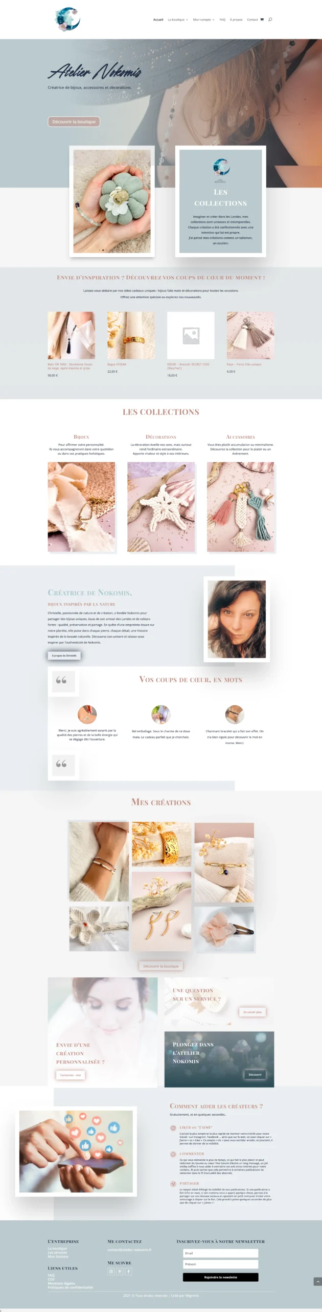 Création d’un site e-commerce pour Atelier Nokomis, artisan bijoutier proposant des créations uniques en ligne
