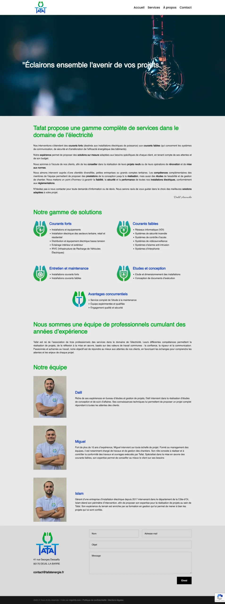 Création d’un site vitrine pour Tafat Énergie, entreprise spécialisée dans l’électricité et solutions énergétiques